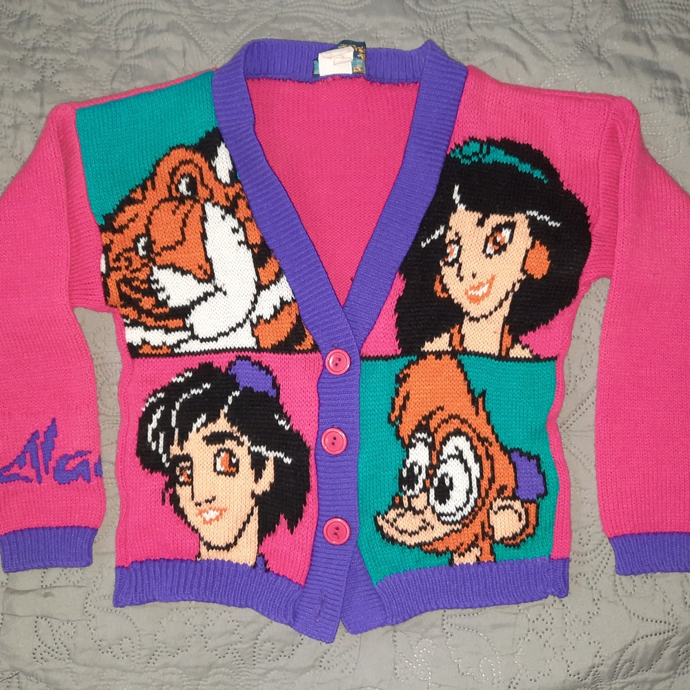 VTG Disney JetSet Aladdin Kids Girls 3t 4t 5t Toddler Small Knit Sweater 90s